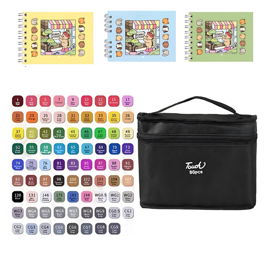 3 Livros Bobbie Goods 100 Folhas + Caneta Marcadores com Ponta Dupla 120 Cores