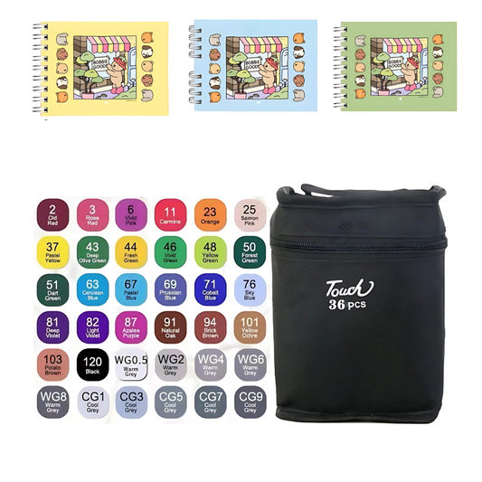 3 Livros Bobbie Goods 100 Folhas + Caneta Marcadores com Ponta Dupla 36 Cores